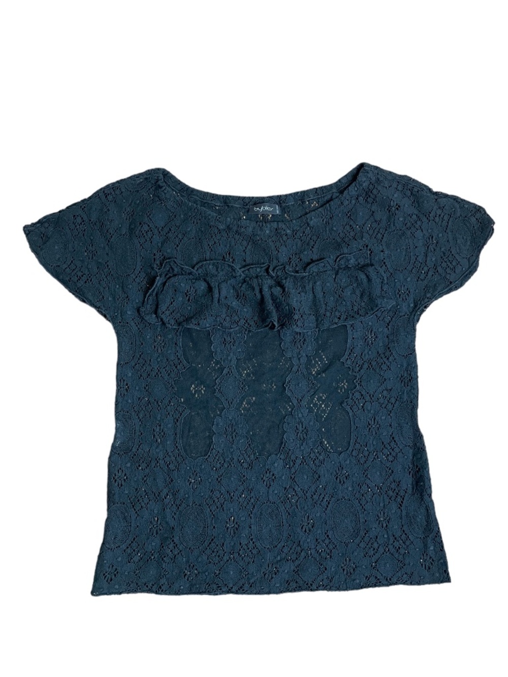Vintage Byblos Black Lace Short-Sleeved Blouse